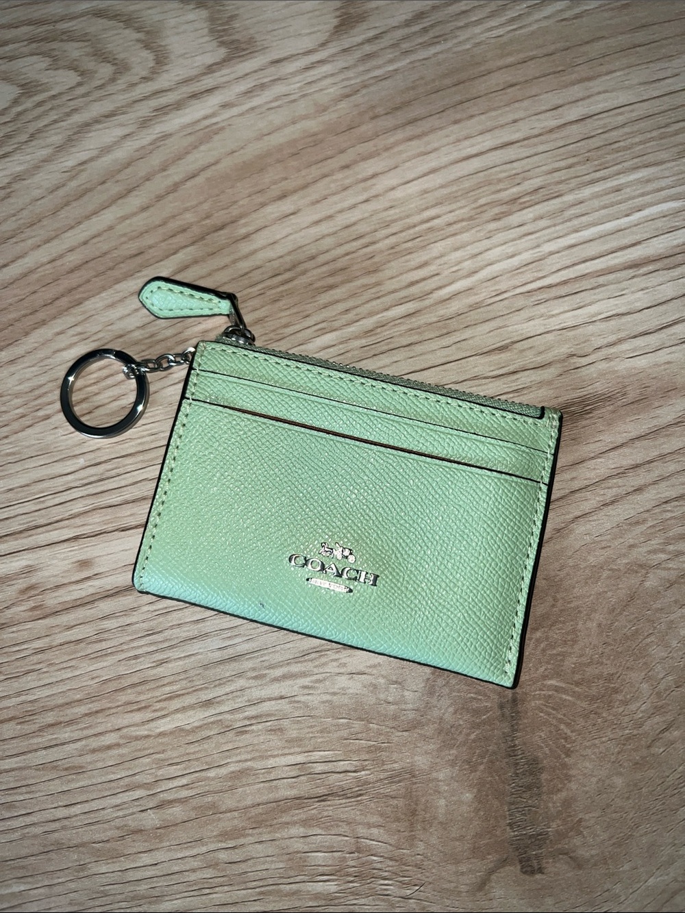 Coach Mint Green Leather Card Holder with Key Ring